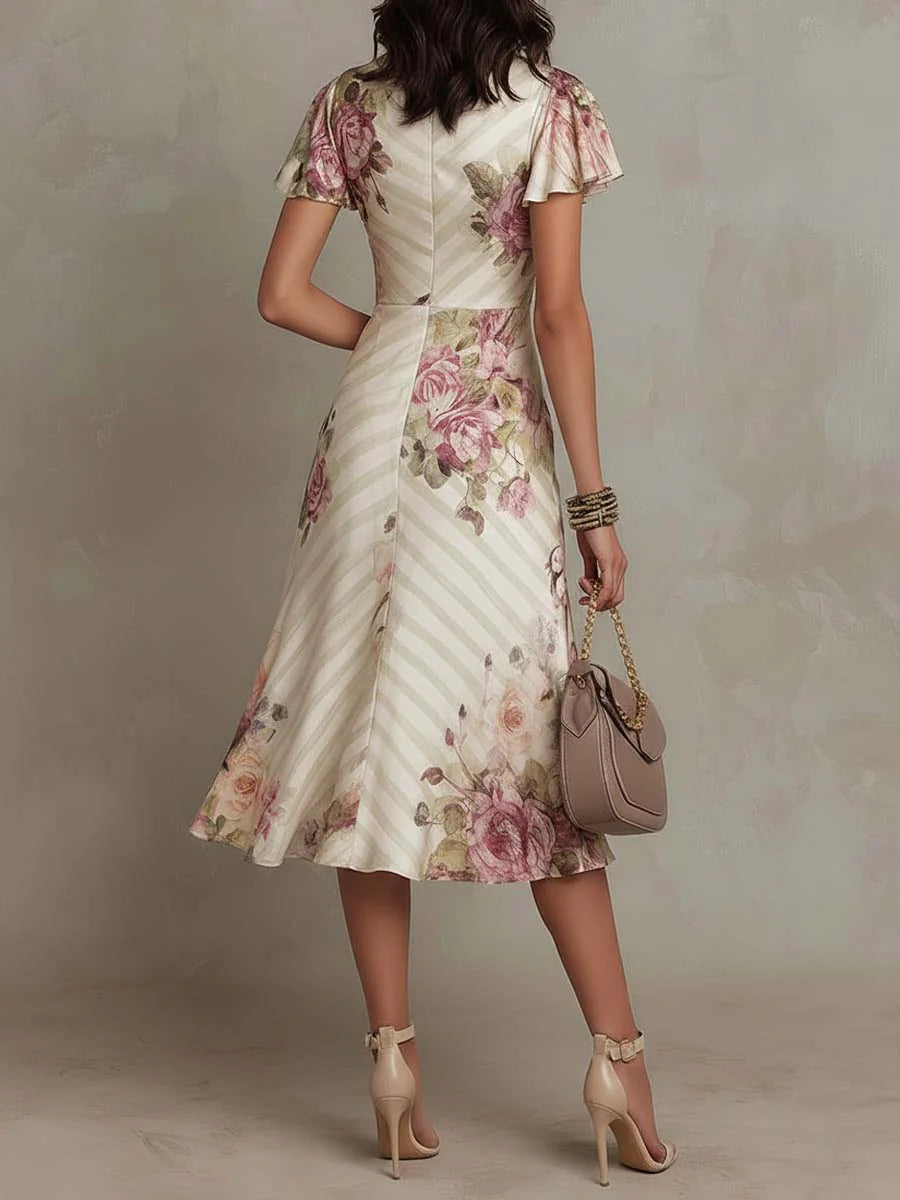 ALBA| Floral Satin Midi Dress