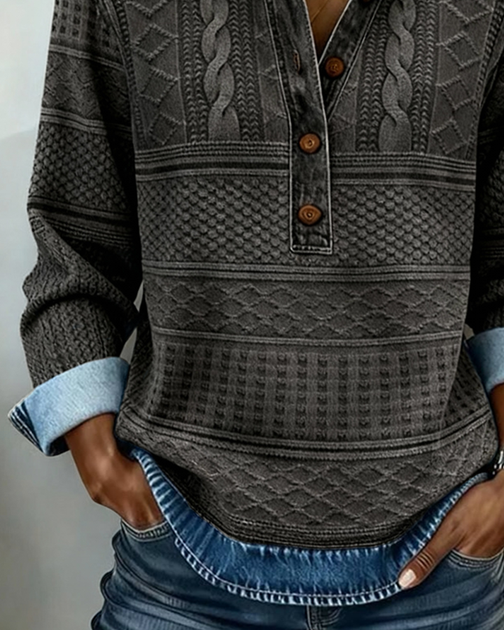 SOFIA – Woven Knit Sweatshirt with Denim Details