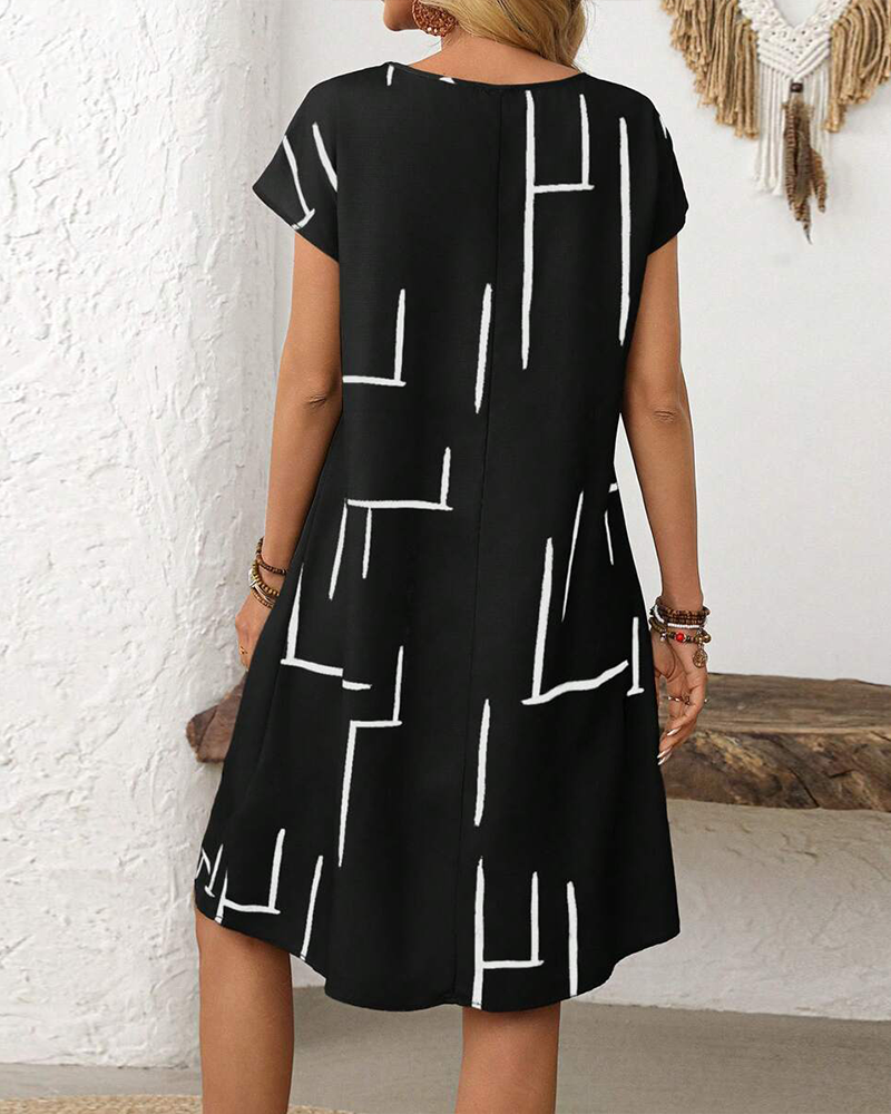 Lourdes - Vestido de mujer informal de verano con estampado y cuello redondo.