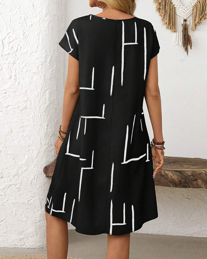 Lourdes - Vestido de mujer informal de verano con estampado y cuello redondo.