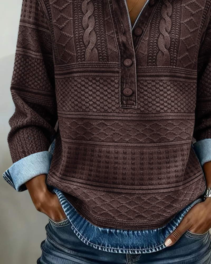 SOFIA – Woven Knit Sweatshirt with Denim Details