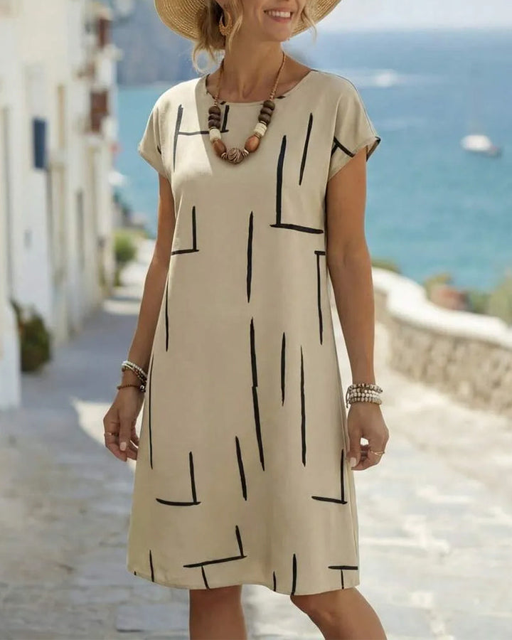 Lourdes - Vestido de mujer informal de verano con estampado y cuello redondo.