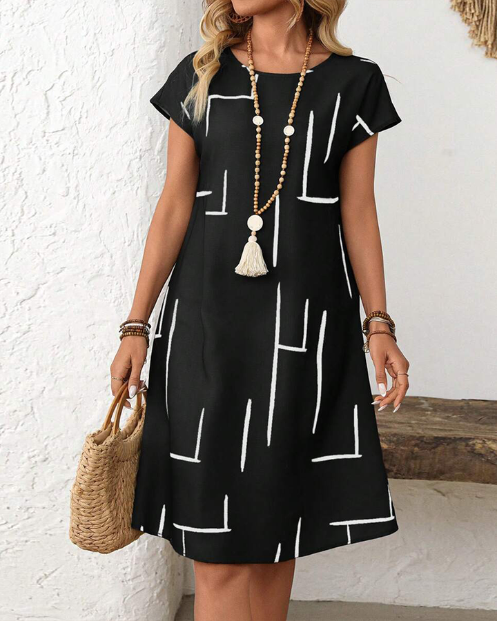 Lourdes - Vestido de mujer informal de verano con estampado y cuello redondo.