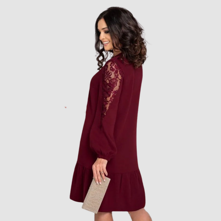 LOWRI QUINN | LACE-SLEEVE MIDI DRESS