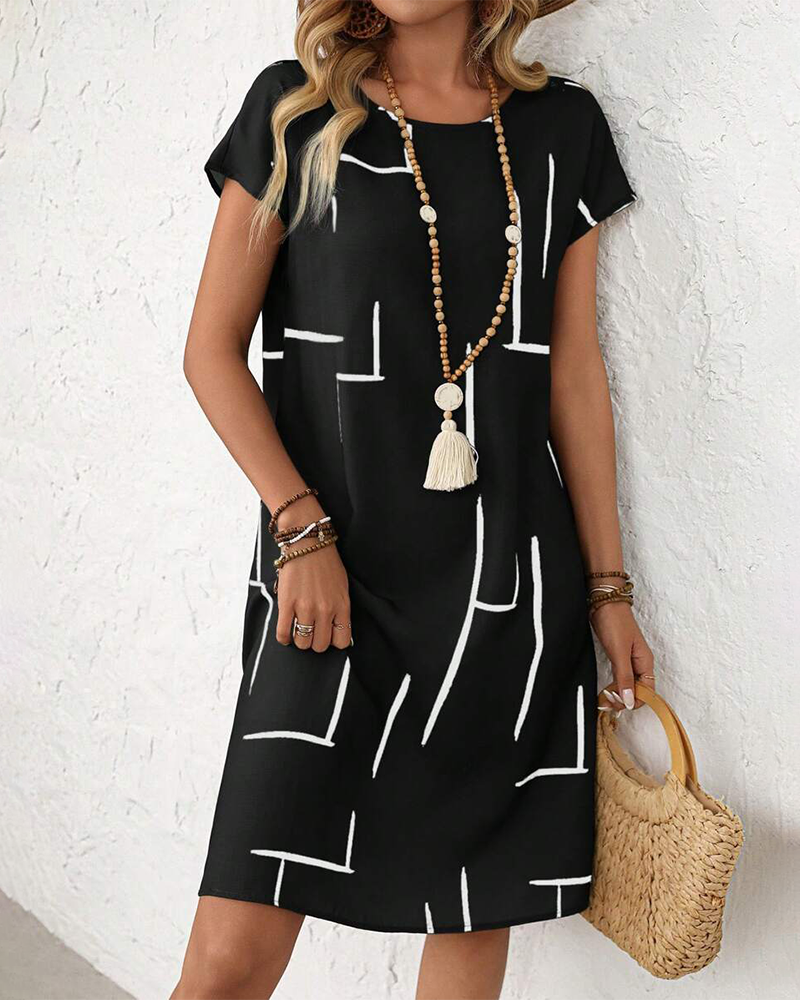 Lourdes - Vestido de mujer informal de verano con estampado y cuello redondo.