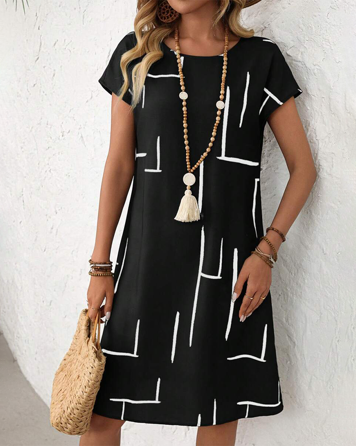 Lourdes - Vestido de mujer informal de verano con estampado y cuello redondo.