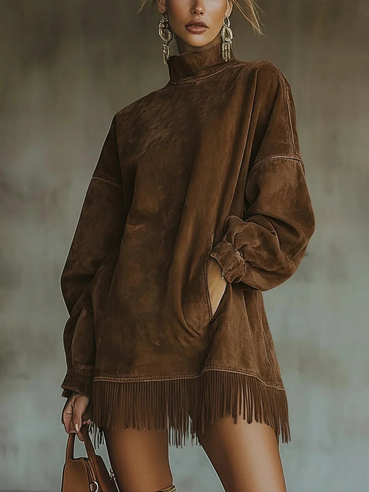 Adela | High-Neck Faux Suede Dress