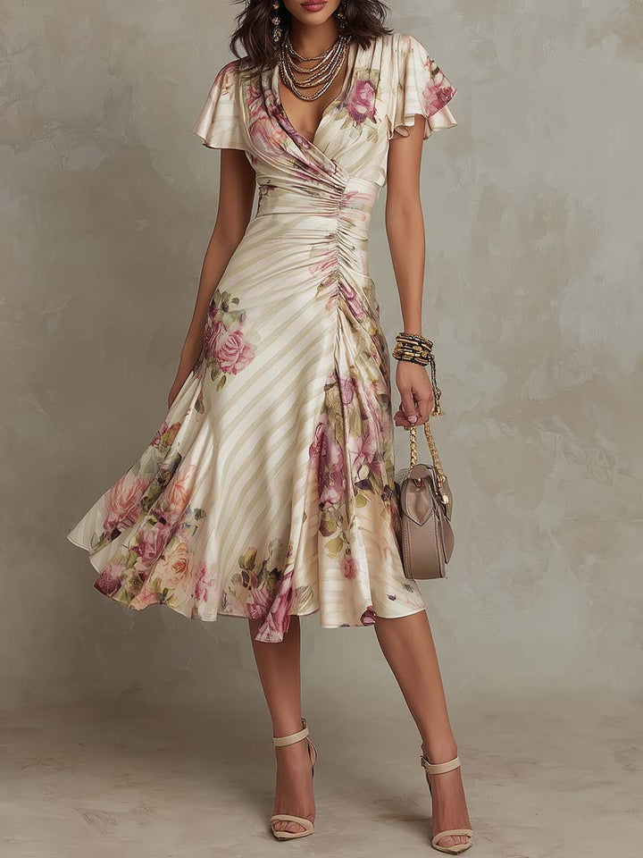 ALBA| Floral Satin Midi Dress