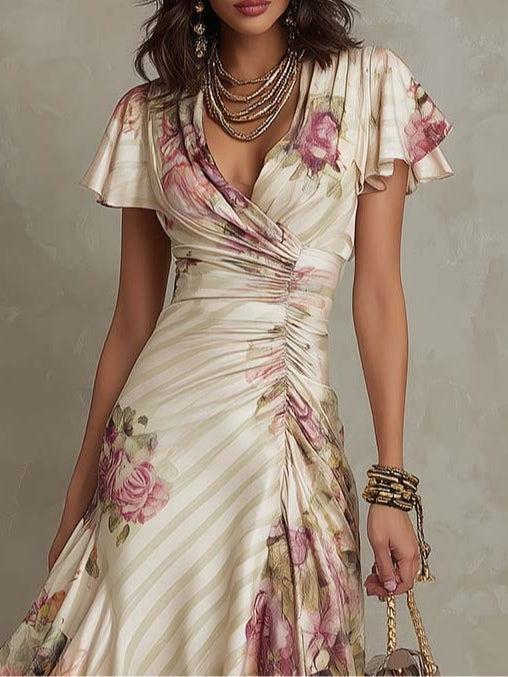 ALBA| Floral Satin Midi Dress