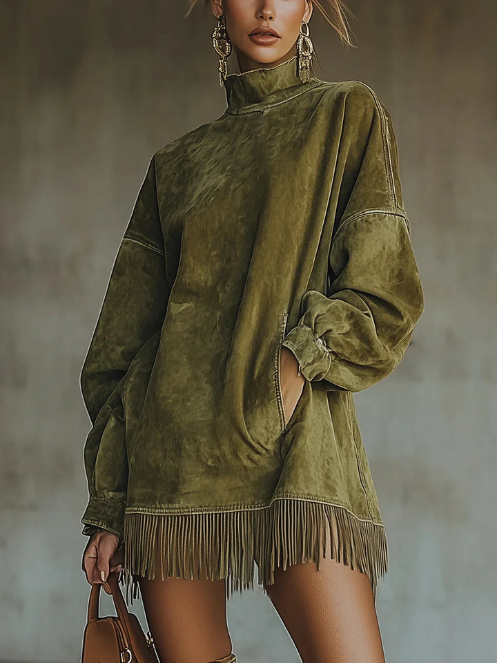 Adela | High-Neck Faux Suede Dress