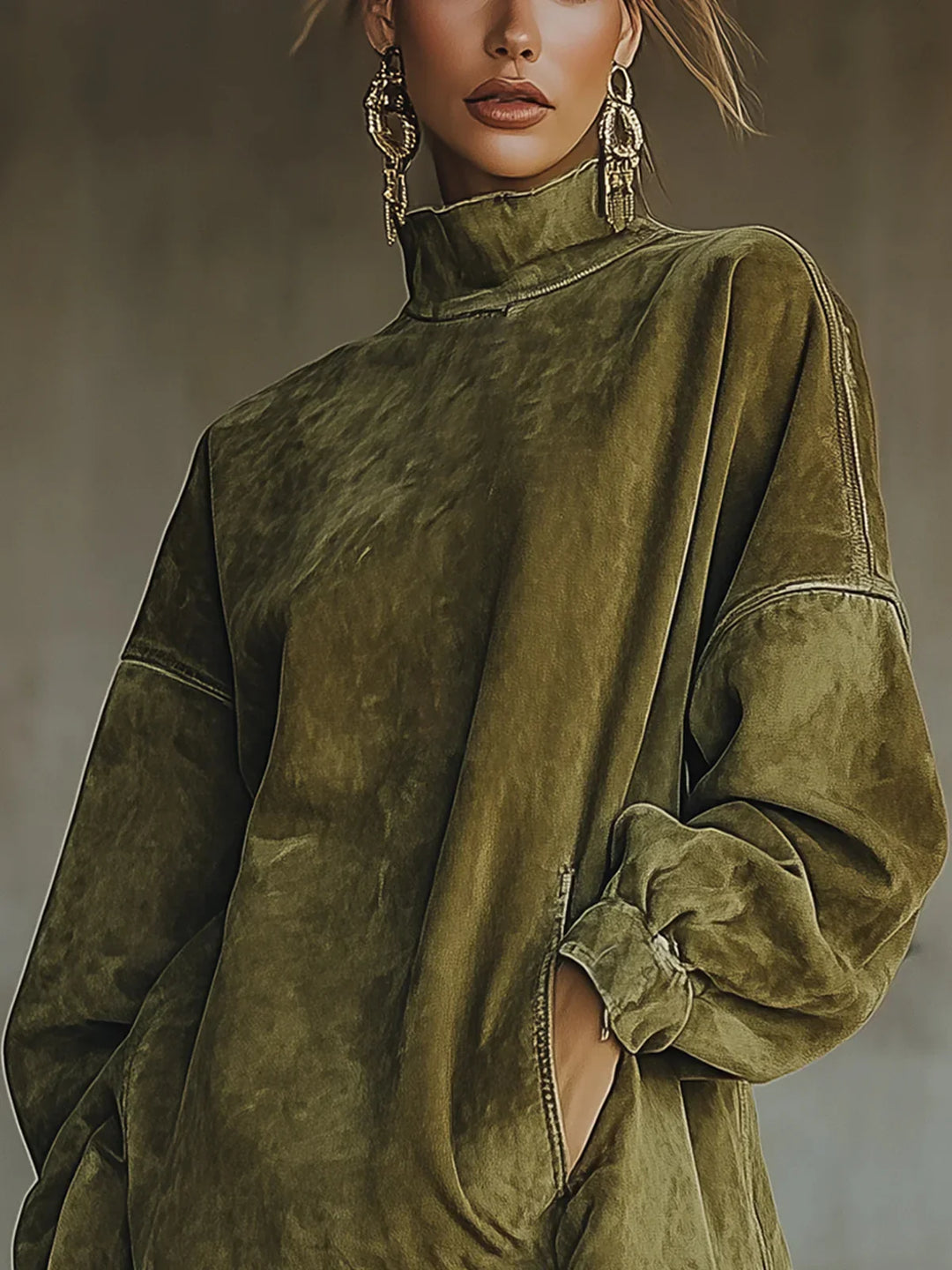 Adela | High-Neck Faux Suede Dress