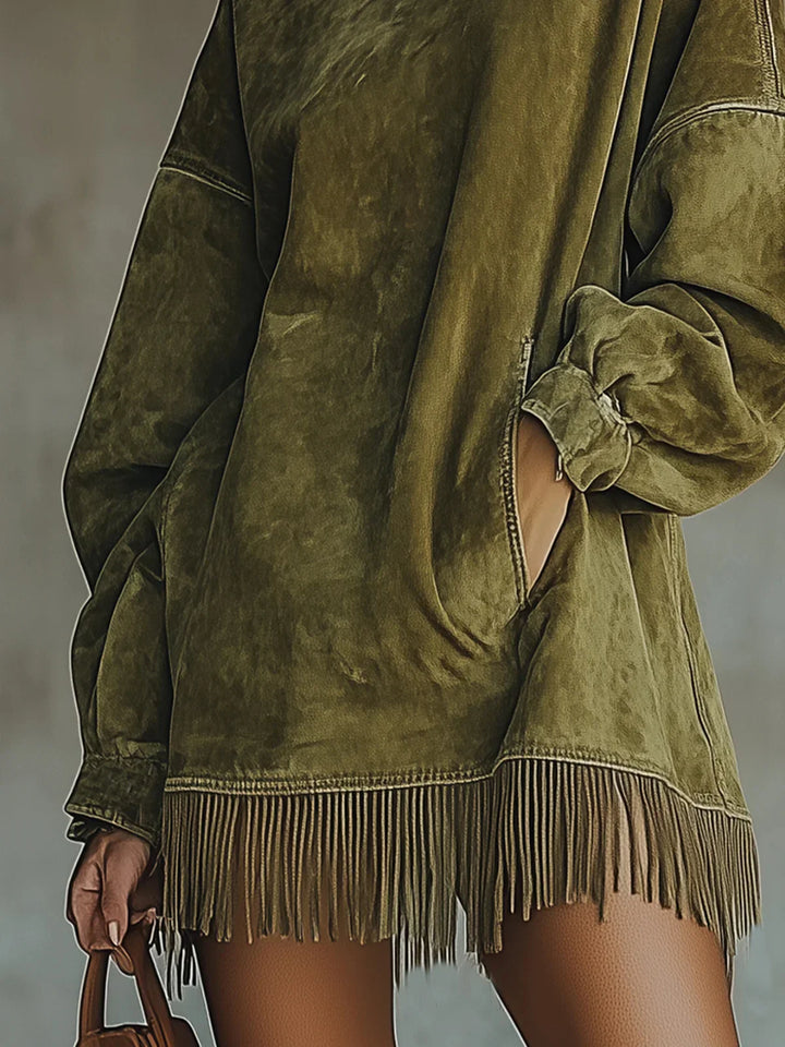 Adela | High-Neck Faux Suede Dress