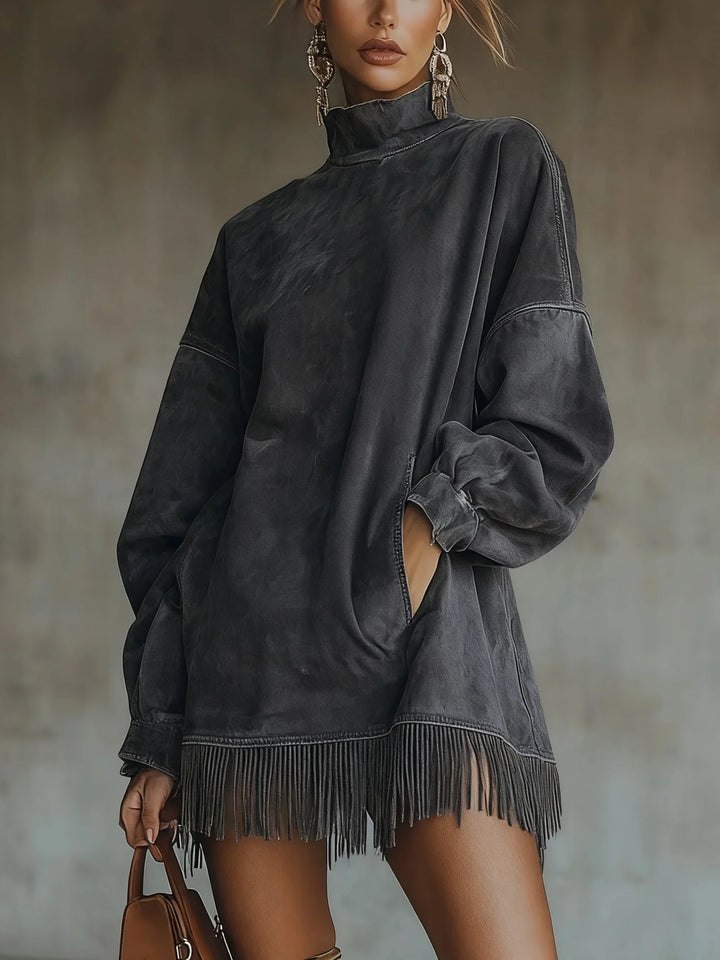 Adela | High-Neck Faux Suede Dress