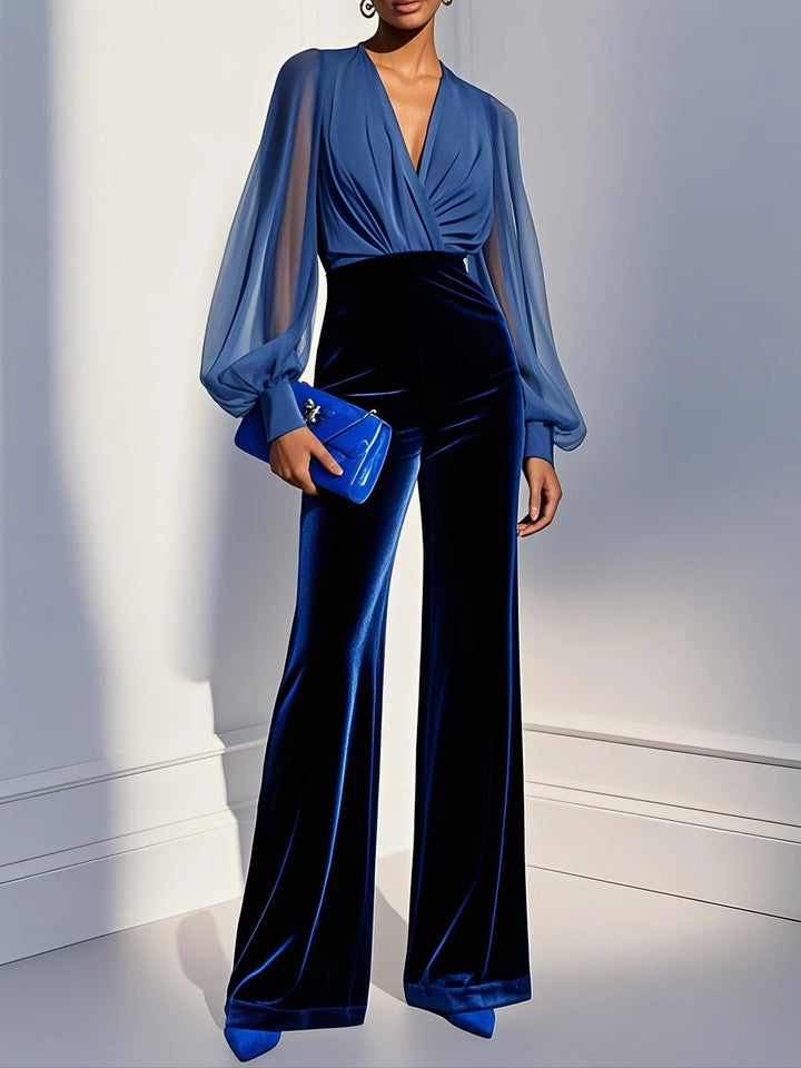 LIDIA | ELEGANT BLUE JUMPSUIT WITH MESH