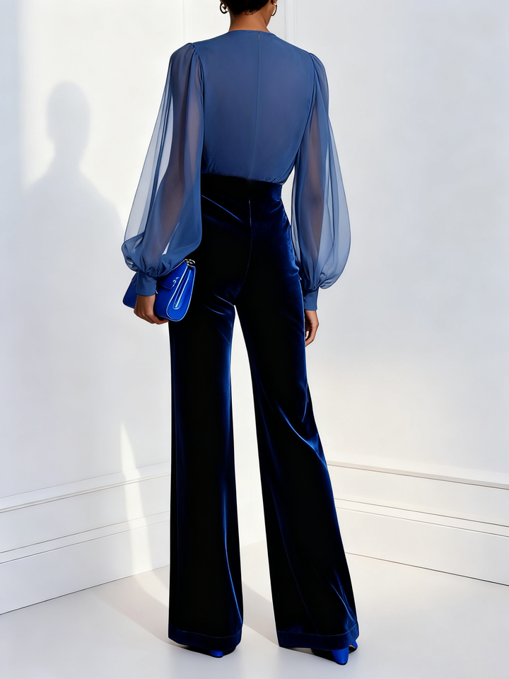 LIDIA | ELEGANT BLUE JUMPSUIT WITH MESH
