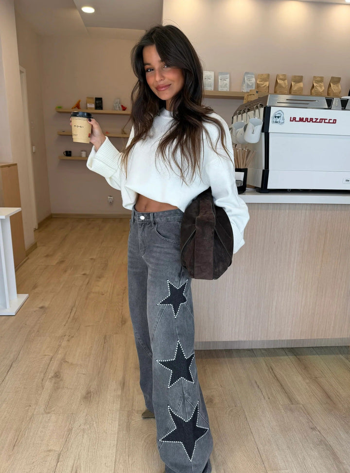MELINA | Black Star Straight Leg Casual Jeans