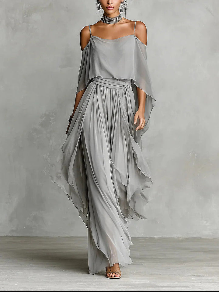 ISABELA | Grey Flowing Set with Strappy Top and Lightweight Trousers