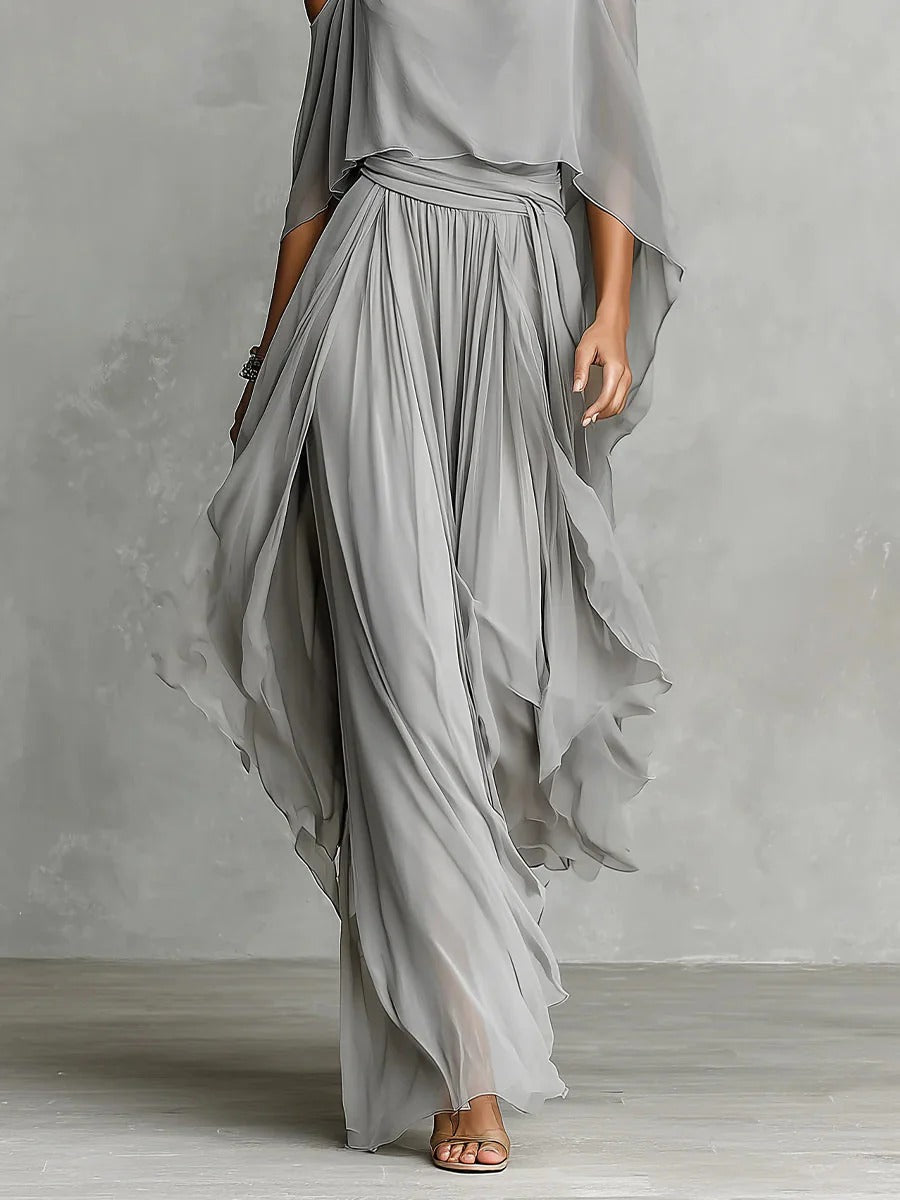 ISABELA | Grey Flowing Set with Strappy Top and Lightweight Trousers