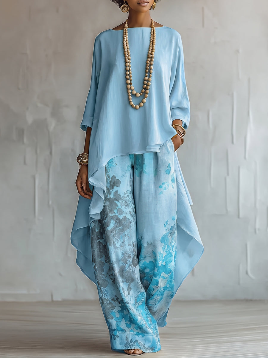 Elegante completo a due pezzi con stampa floreale artistica